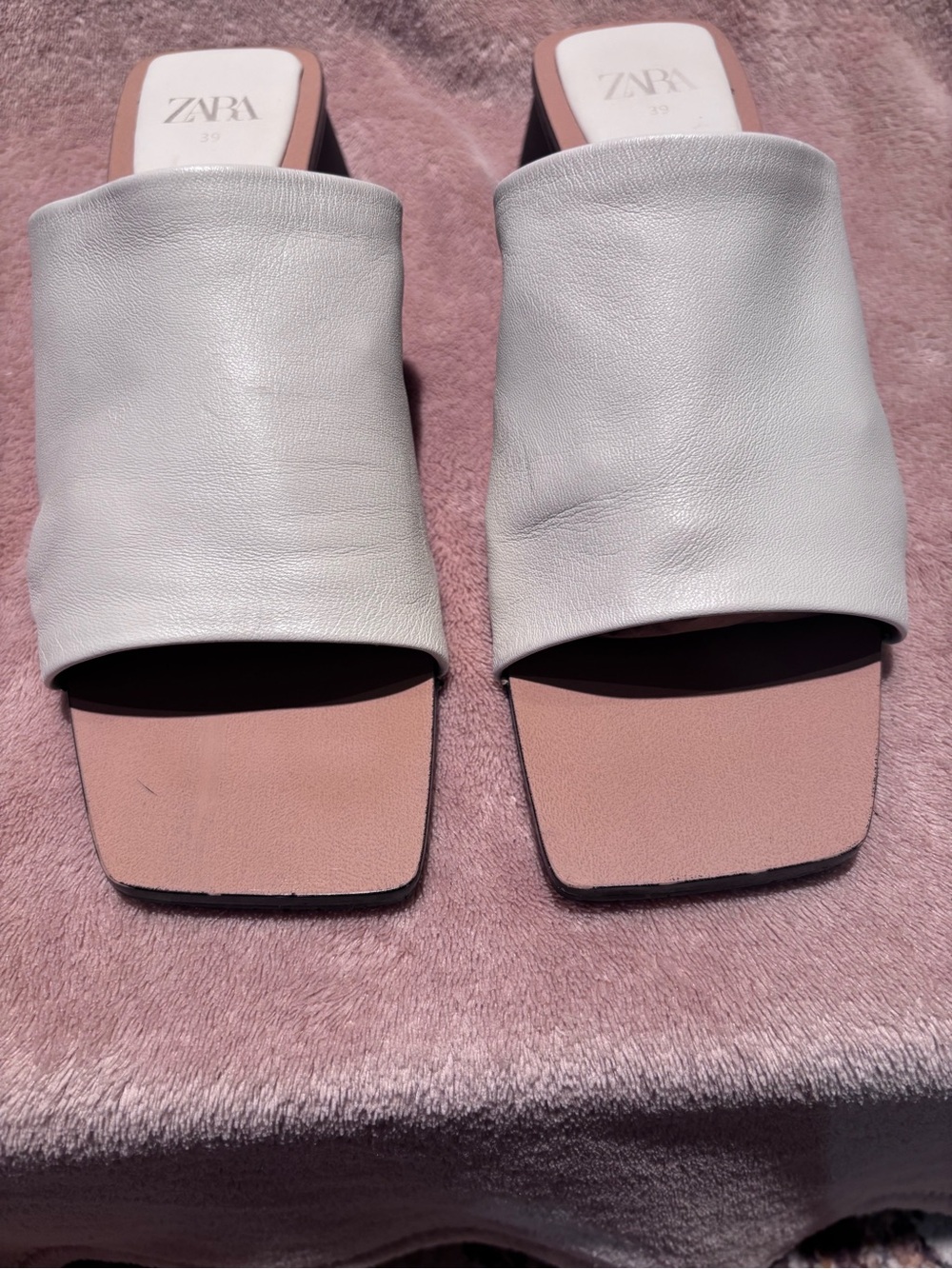 Zara White Leather Square-Toe Slide Sandals – Size 39 - Picture 4 of 10